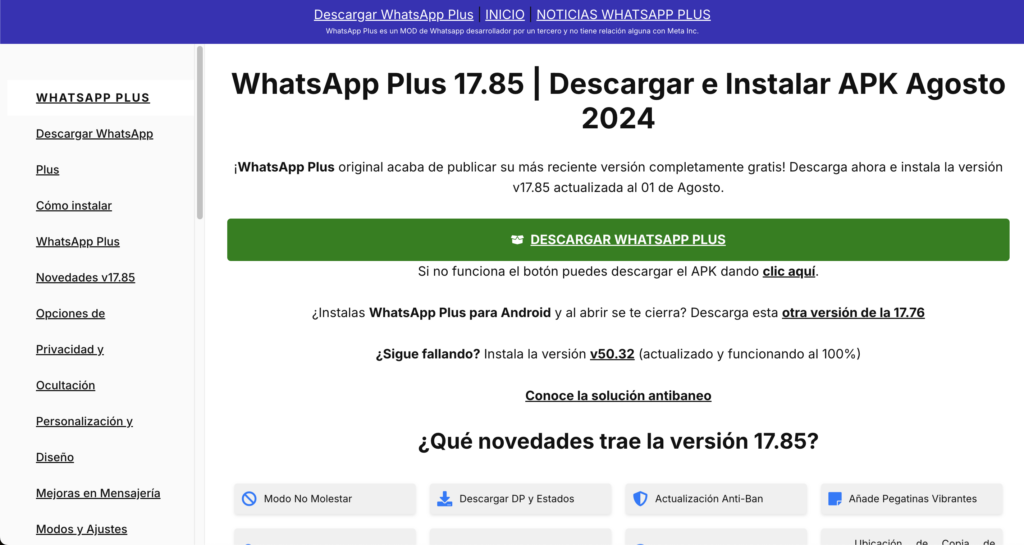 WhatsApp Plus tiene su versión más reciente que es la 17.85.